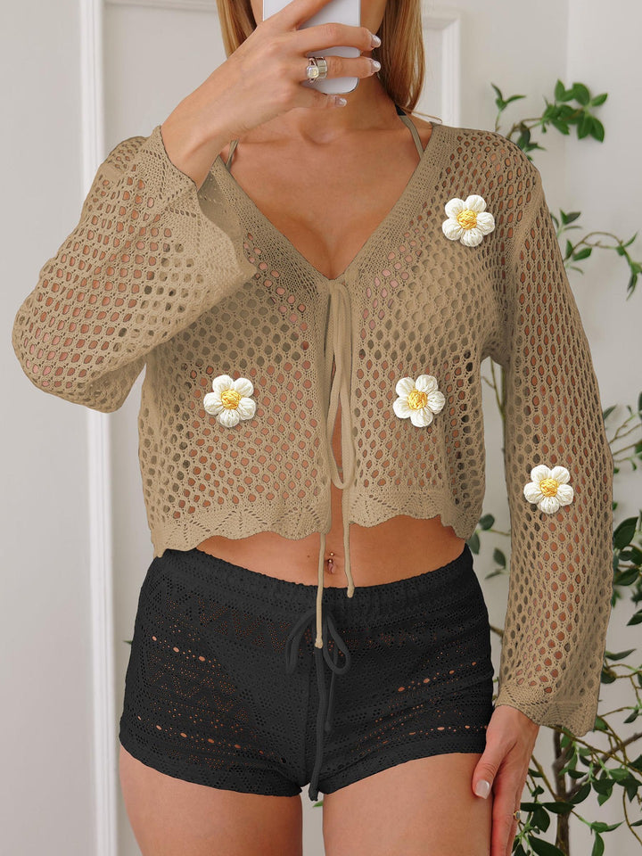Women's lightweight crochet jacket with floral detail Mune Fashion