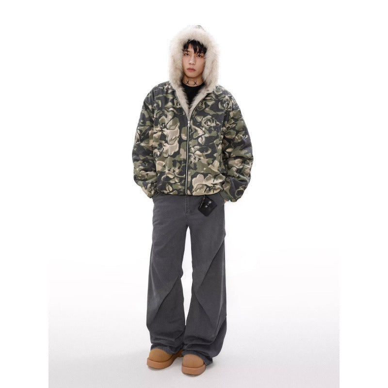 Men's Warmer padded camouflage bomber with hood and faux fur trim Mune Fashion