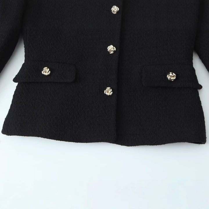 Women's nan kastiger Bouclé blazer with golden rose buttons and lined patch pockets Mune Fashion