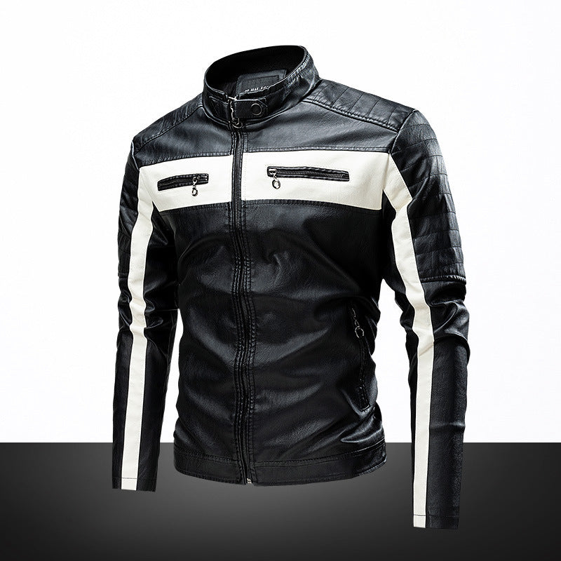 Men's Slim-Fit Biker Jacket in Retro Racing Look with Stand-Up Collar and Quilted Shoulder Area Mune Fashion