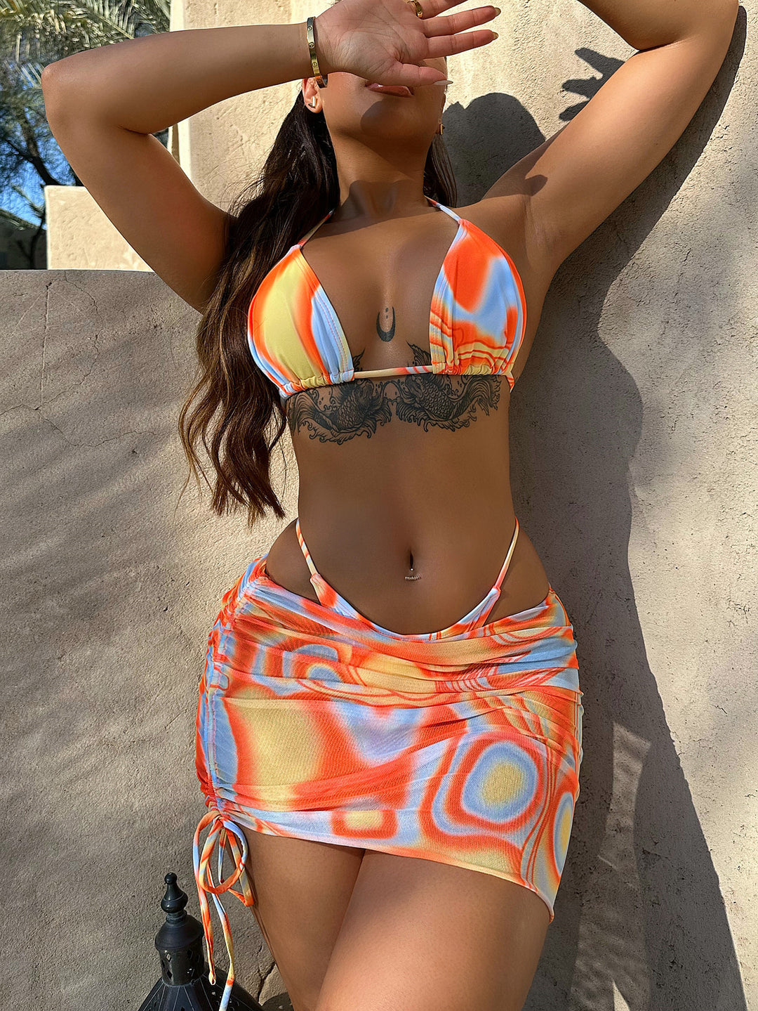 Women's triangle bikini with adjustable skirt and unique gradient Mune Fashion