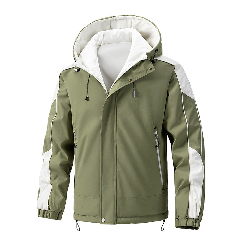 Men's water-repellent quilted hooded jacket with contrast sleeves and zip pockets Mune Fashion