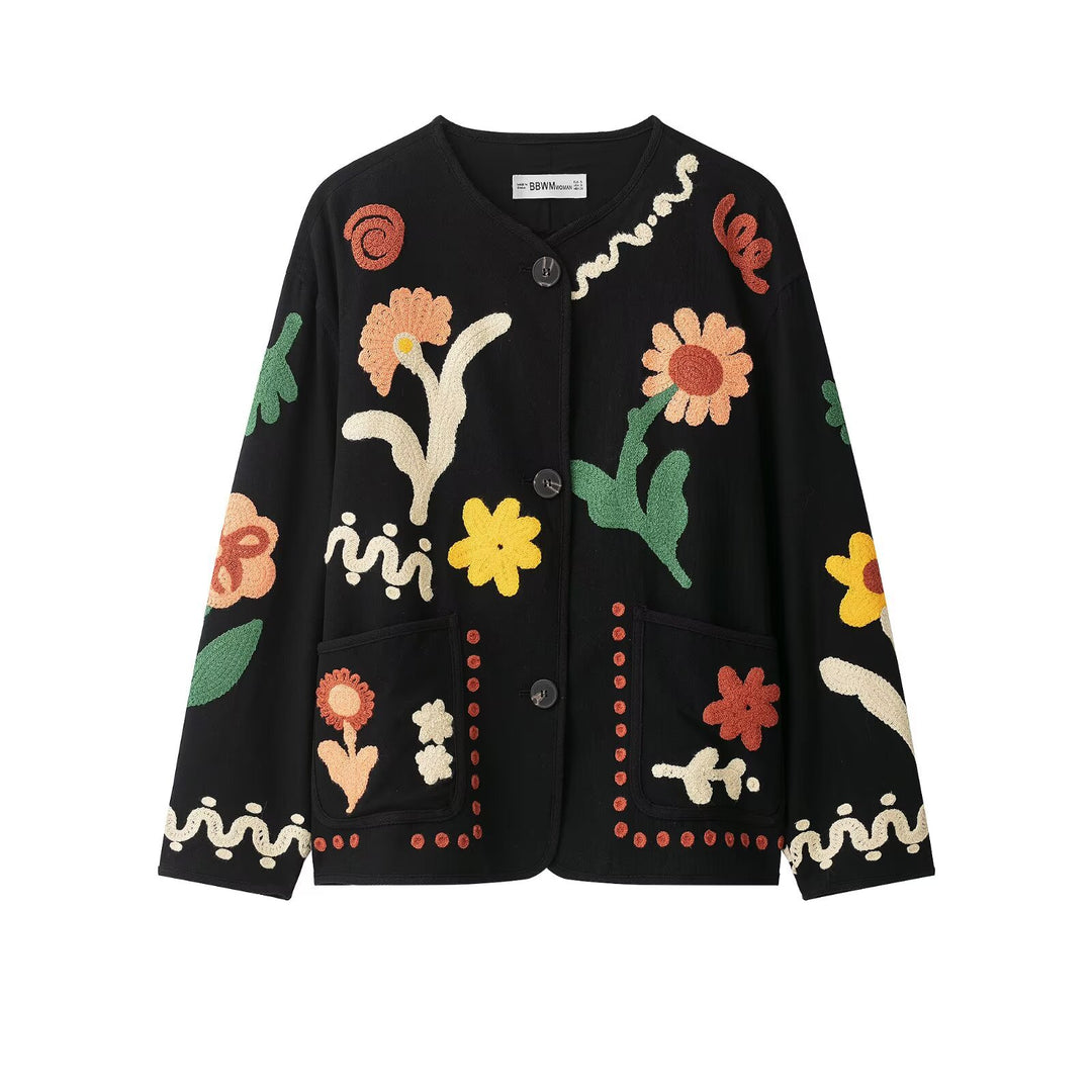 Women's Oversize Sweatshirt with Floral Chenille Embroidery Mune Fashion