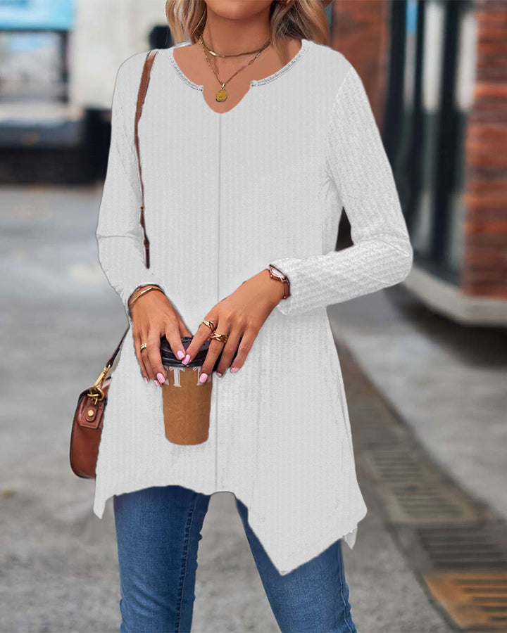 Women's Ribbed Long Sleeve Tunic Top with Asymmetrical Hem Mune Fashion