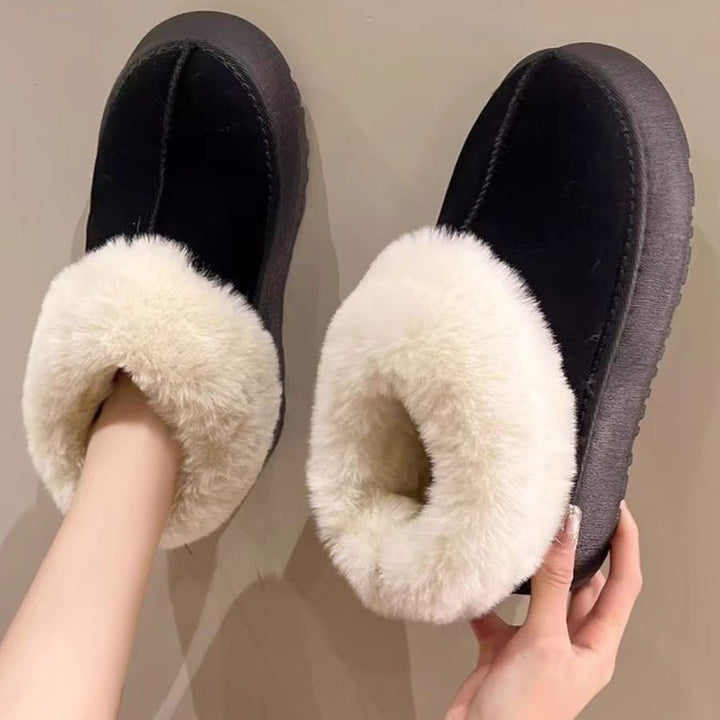 Women Padded Platform Slippers with Fur Collar and Non-Slip Profile Sole Mune Fashion