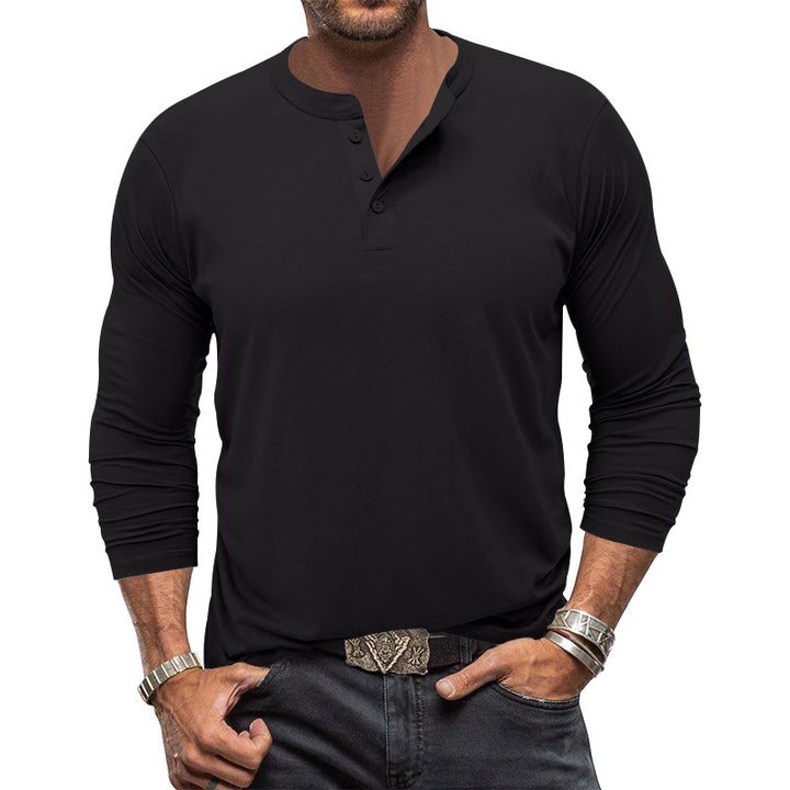 Men's long-sleeved Henley shirt made of elastic cotton blend with button placket and tailored fit Mune Fashion