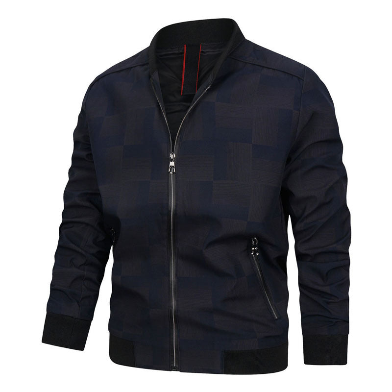Men's subtly checked structured bomber jacket with stand-up collar and ribbed cuffs Mune Fashion