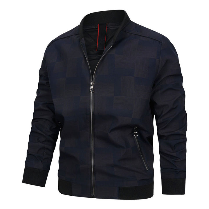 Men's subtly checked structured bomber jacket with stand-up collar and ribbed cuffs Mune Fashion