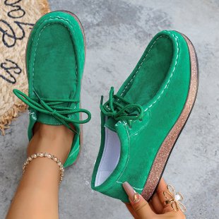 Ladies Suede Moccasin with Padded Platform Footbed and Decorative Lacing Mune Fashion