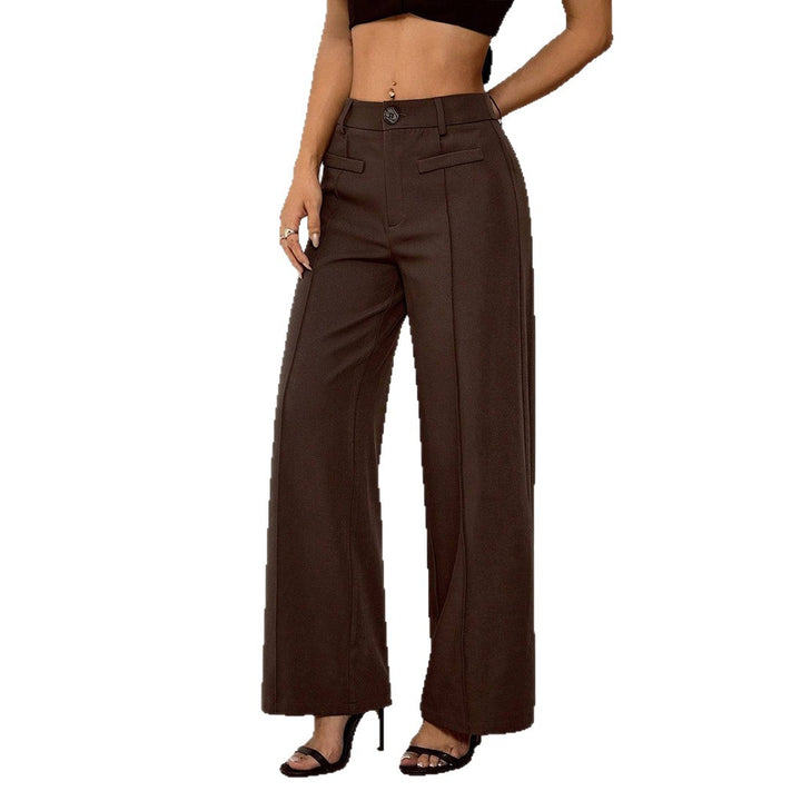 Women's High-Waisted Palazzo Fabric Trousers with Crease and Belt Loops Mune Fashion