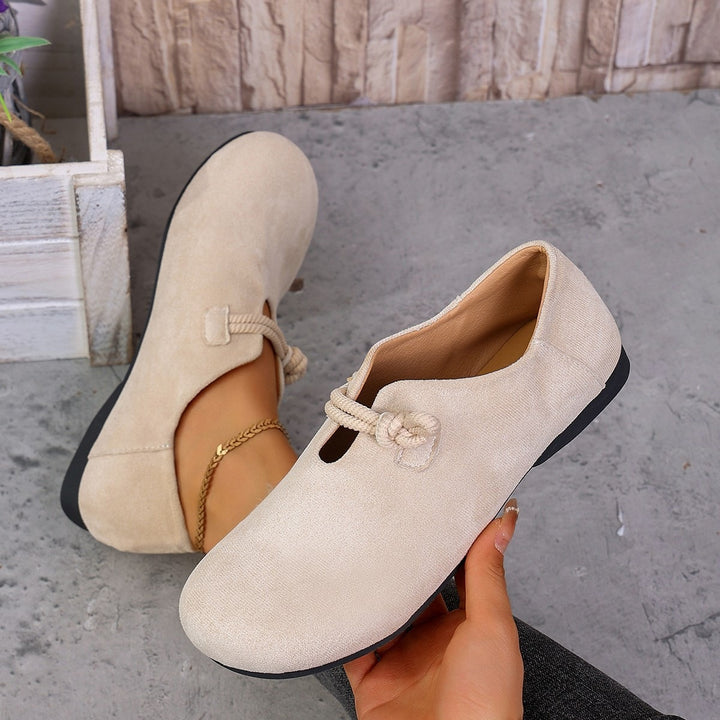 Women's Comfortable Slippers with Round Toe, Suede Look and Knot Strap Mune Fashion