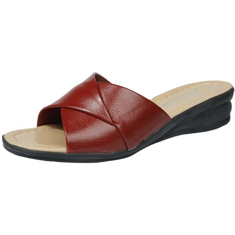 Ladies nan comfortable slipper sandal with crossed straps and lightweight wedge heel Mune Fashion