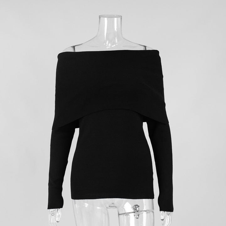 Women's off-the-shoulder fine knit sweater with foldable Carmen collar Mune Fashion