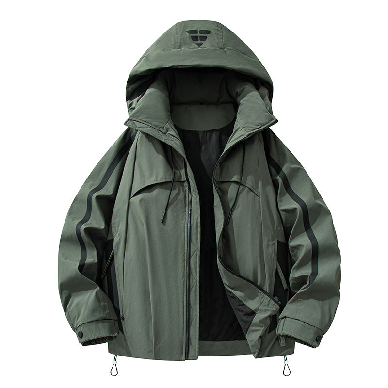 Unisex padded outdoor utility jacket with hood and reflective stripes Drune