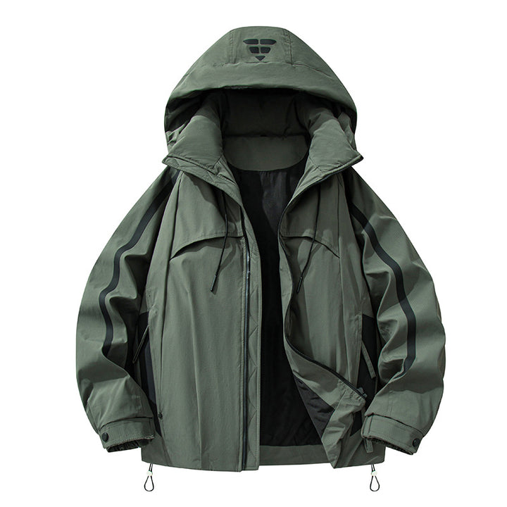 Unisex padded outdoor utility jacket with hood and reflective stripes Drune