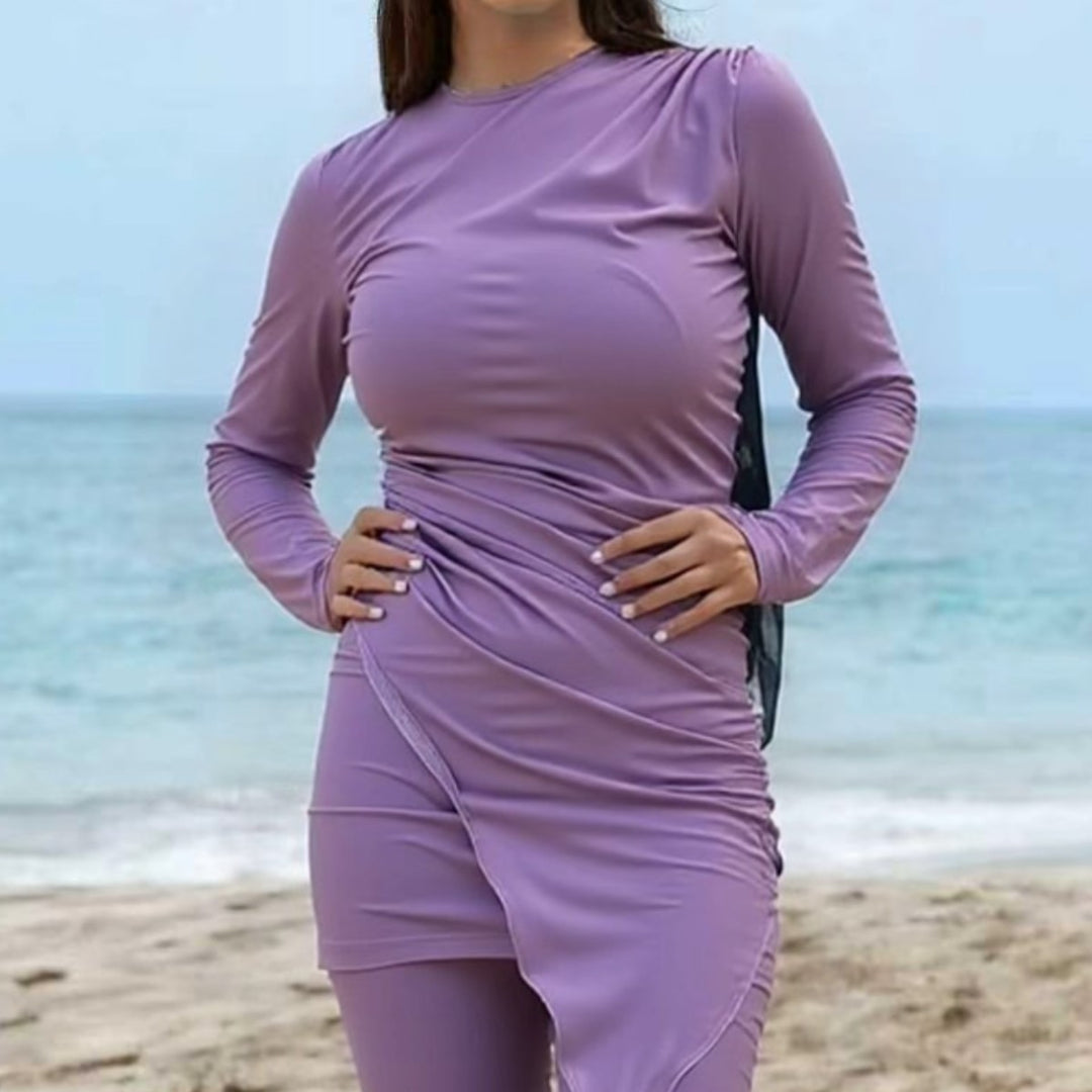 Women’s Sporty Long Sleeve Swimsuit with Wrap Design Mune Fashion