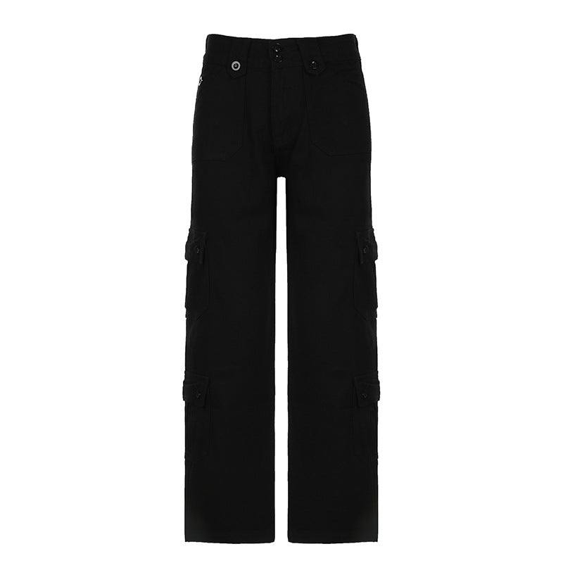 Women's high waist cargo pants with straight leg, multiple flap pockets and prominent button details Mune Fashion