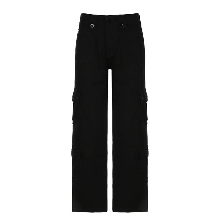 Women's high waist cargo pants with straight leg, multiple flap pockets and prominent button details Mune Fashion