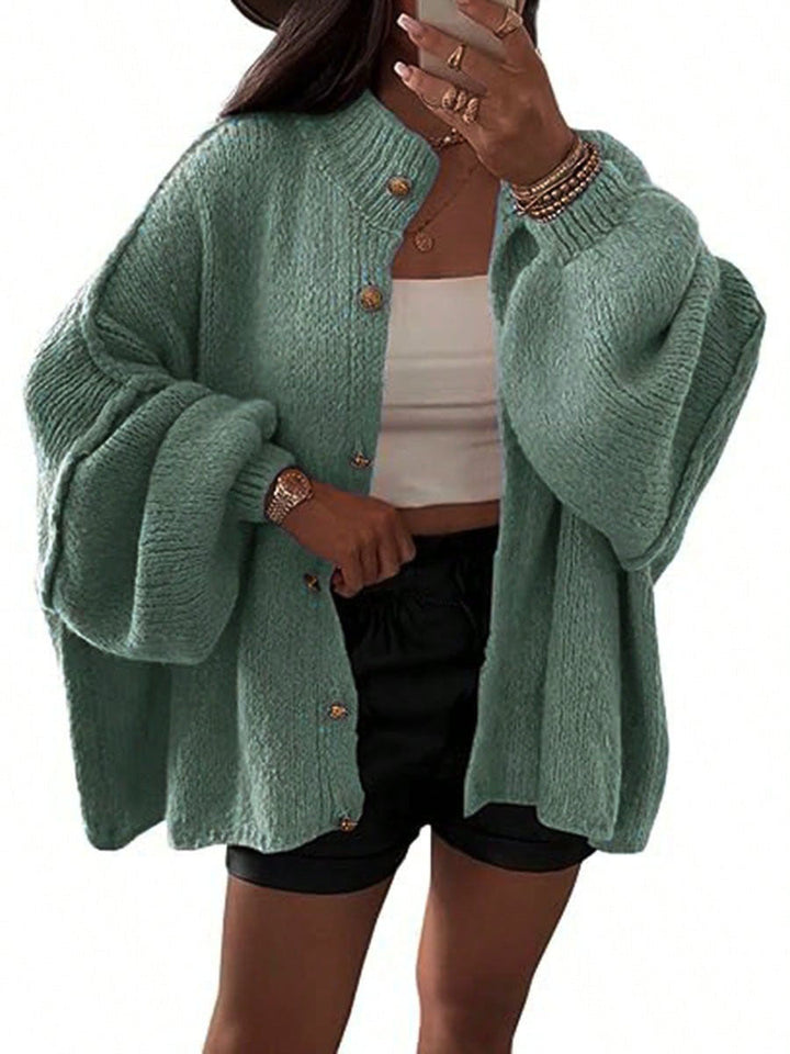Women's Fluffy Cardigan with Dropped Shoulders Mune