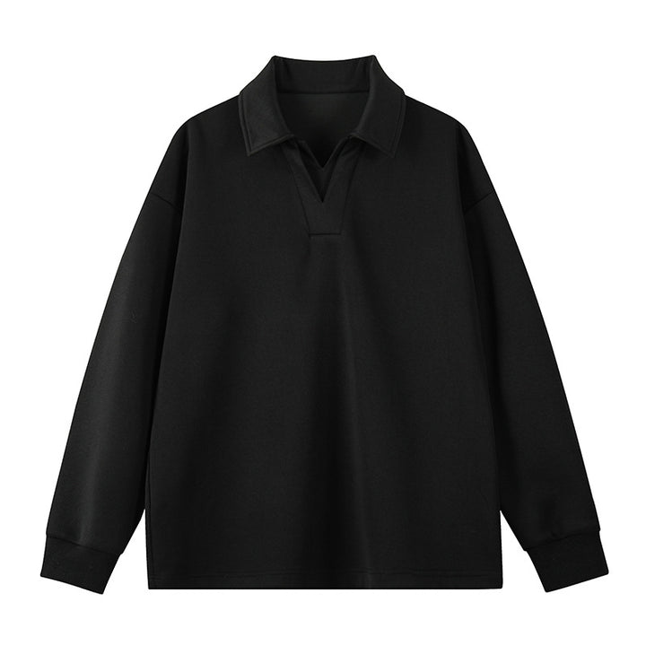 Men's Oversized Polo Sweatshirt with Deep V-Neck, Shirt Collar and Ribbed Cuffs Mune Fashion
