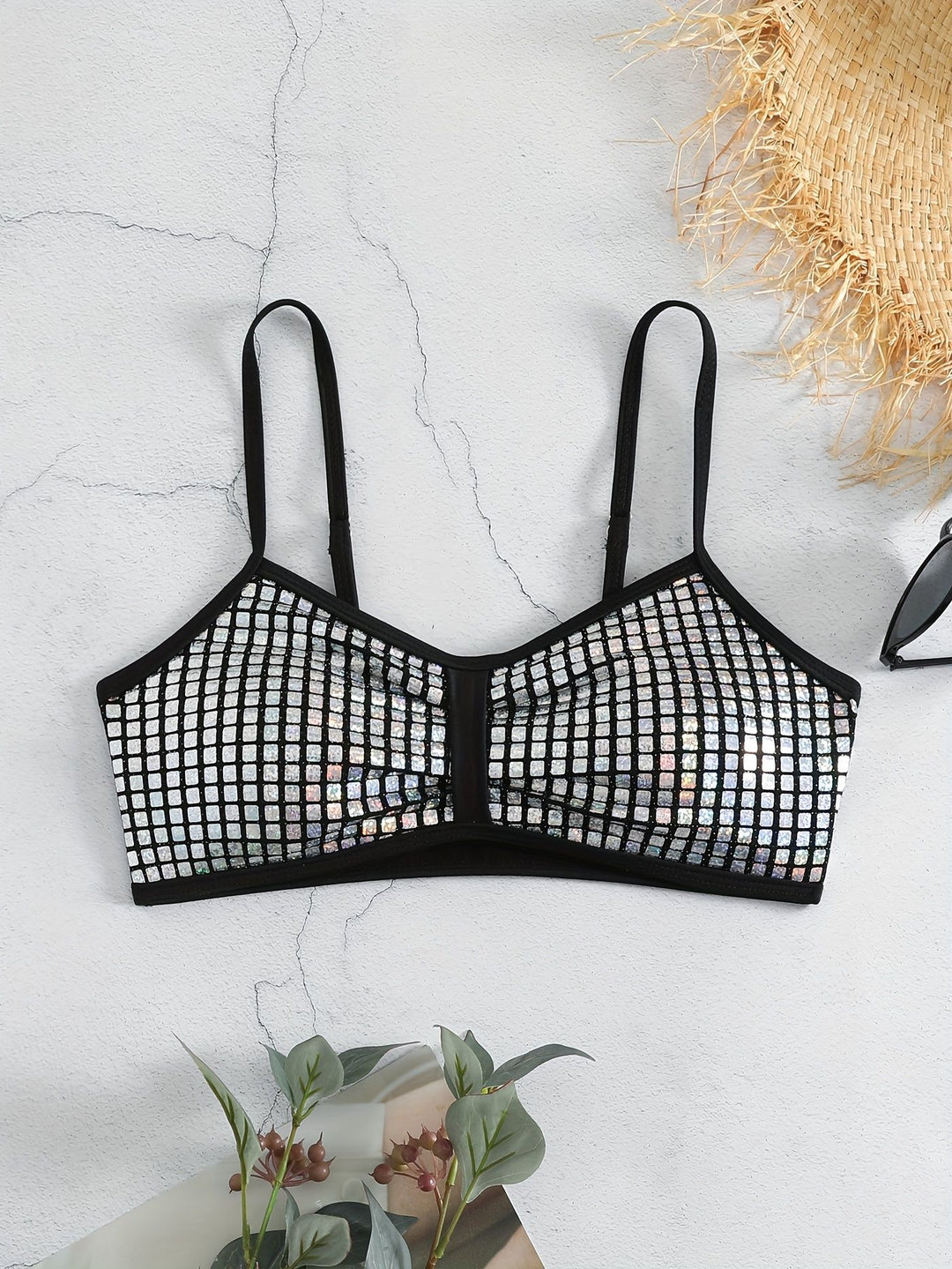 Women's Crop Bikini Top with Glittering Mesh Design Mune Fashion