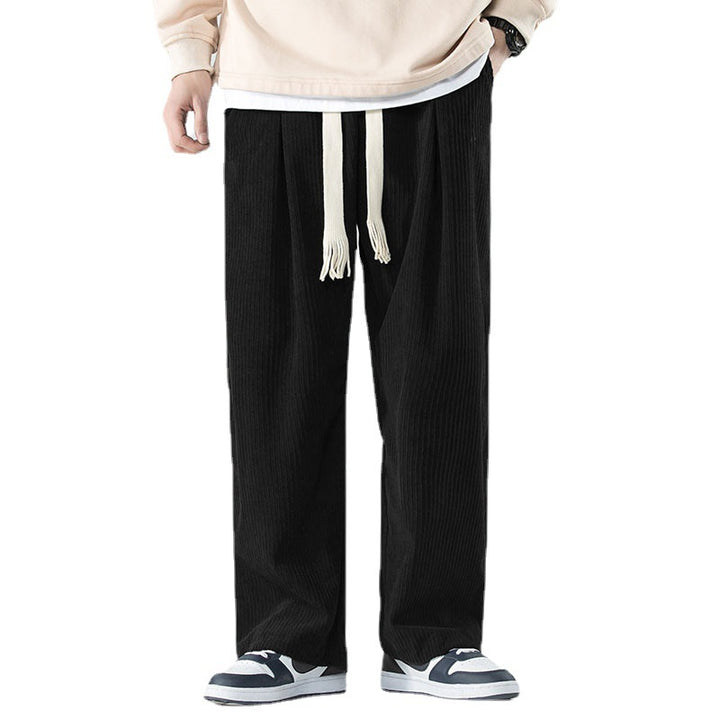 Men's loose-fitting corduroy pants with wide leg, elastic waistband and decorative drawstring Mune Fashion