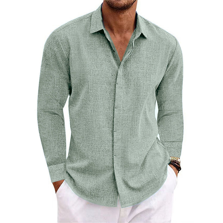 Men's Linen Look Shirt with Classic Kent Collar and Concealed Button Placket Mune Fashion