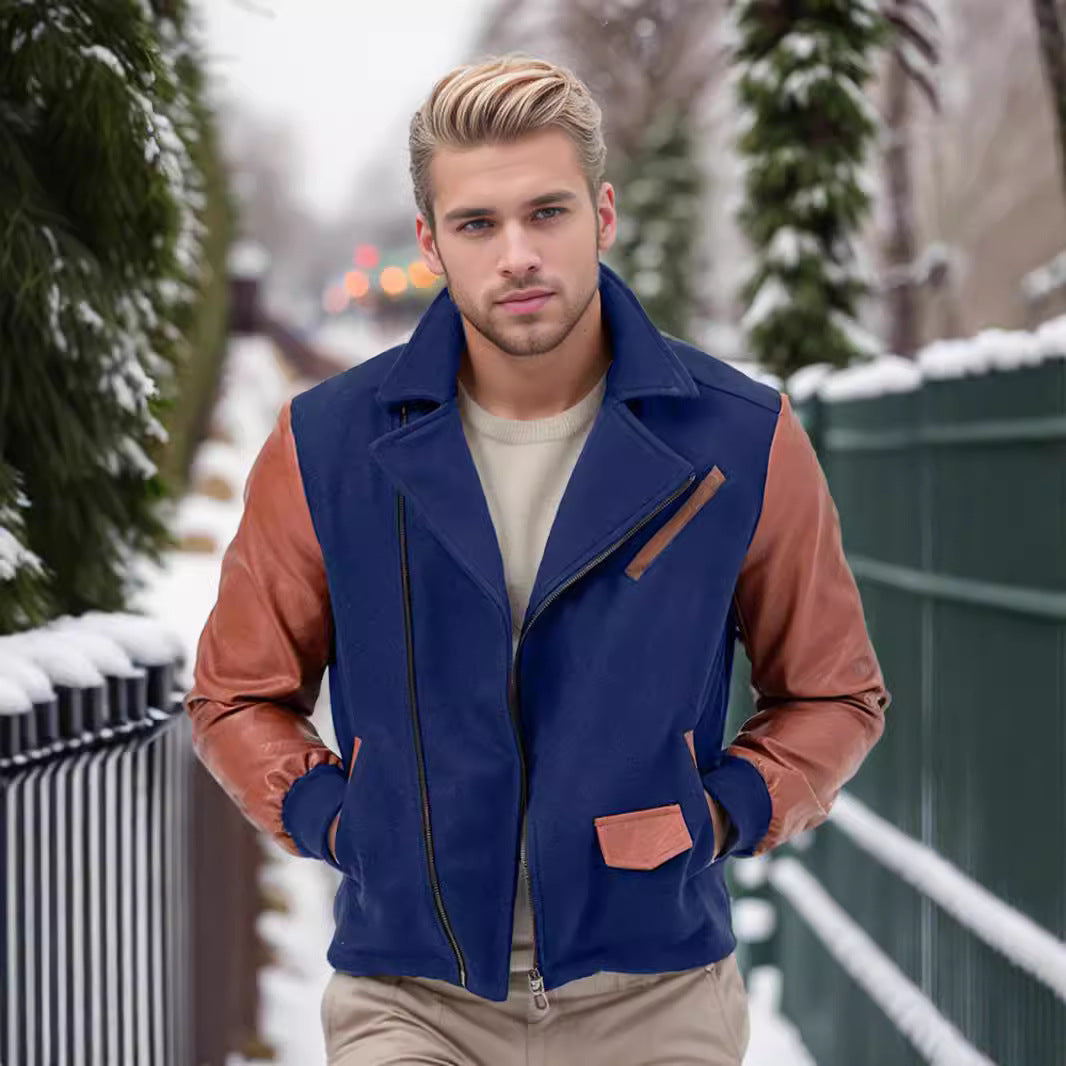Men's short jacket in aviator style with contrast sleeves and asymmetric zipper Mune Fashion