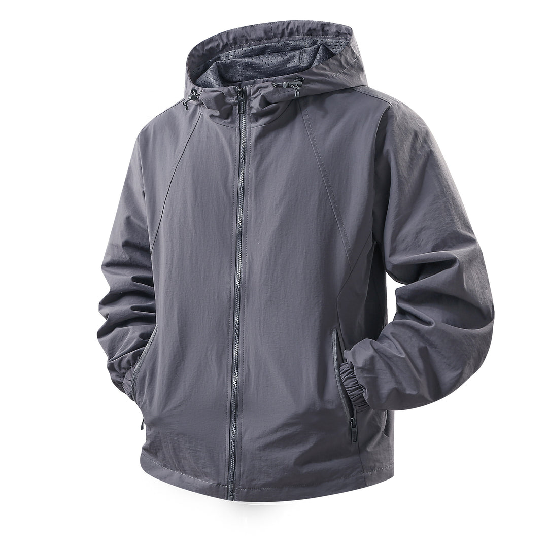Men's Lightweight Breathable Hooded Windbreaker with Mesh Lining and Zipper Pockets Mune Fashion