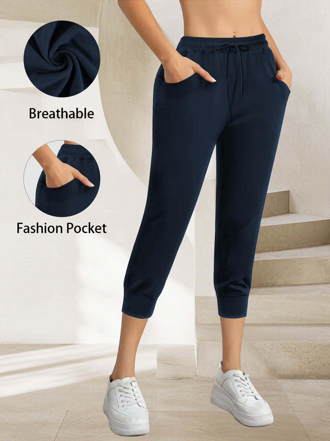 Women's Breathable Ankle Jogger Pants with Drawstring and Pockets Mune Fashion