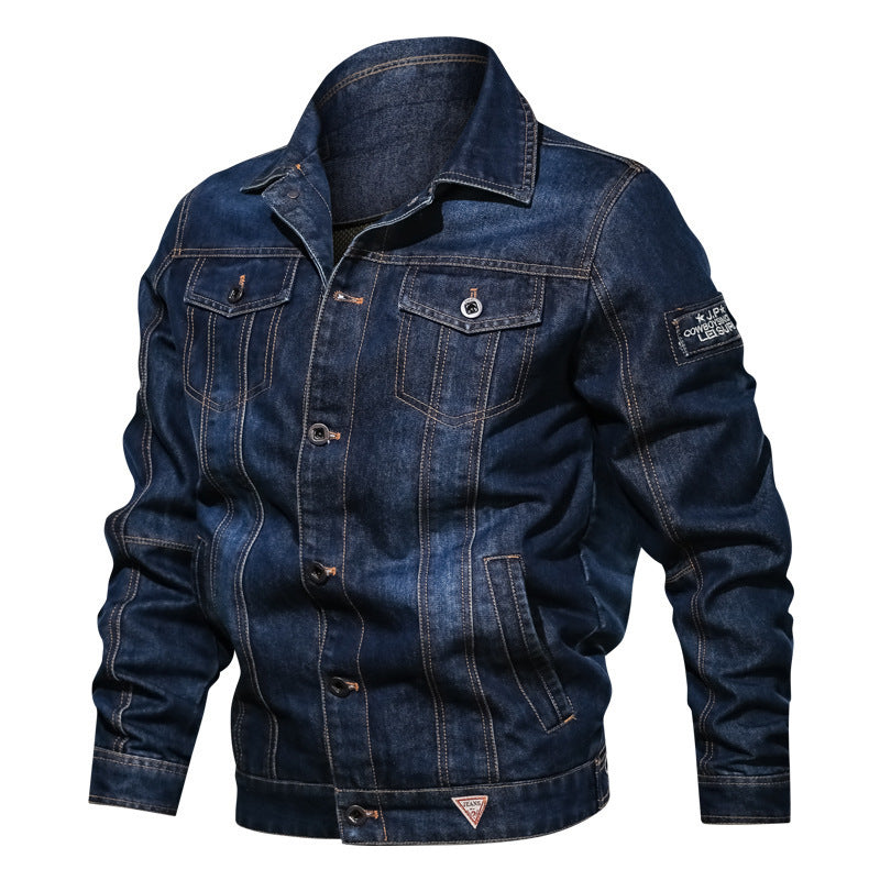 Men's denim jeans jacket in worker look with contrasting decorative stitching Mune Fashion