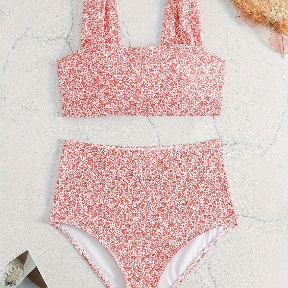 Women's High-Waisted Bikini Set with Floral Pattern Mune Fashion