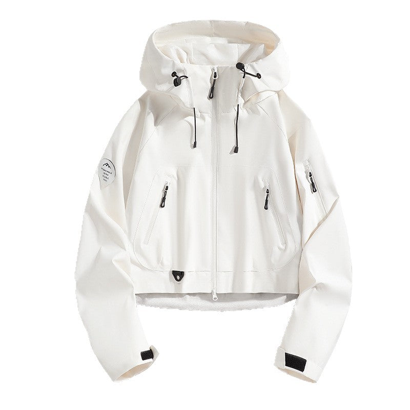 Women’s Sporty Outdoor Jacket with Adjustable Hood Drawstring Mune Fashion