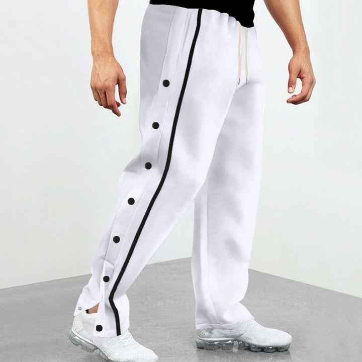 Men's side snap button training pants with contrast stripes and wide cut Mune Fashion