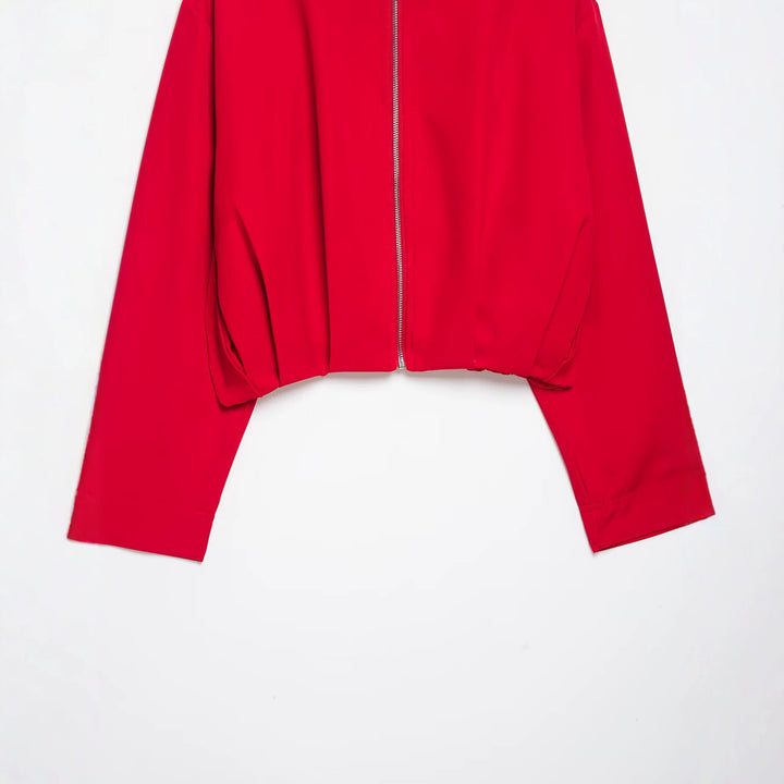 Women's Cropped Boxy Jacket with High Stand Collar and Continuous Zipper Mune Fashion