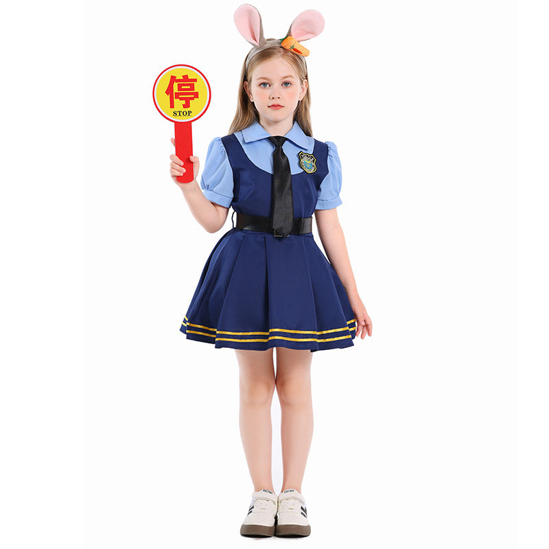 Girl Police Costume with Shirt, Skirt and Ear Applications Mune Fashion