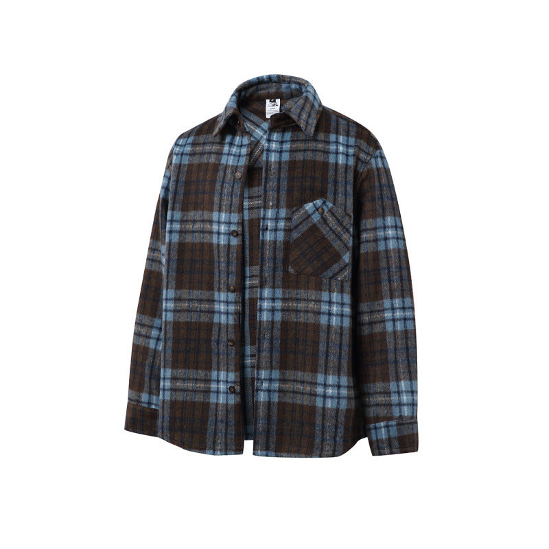 Unisex Boxy Overshirt Jacket made of soft wool blend with check pattern and patch chest pocket Mune Fashion
