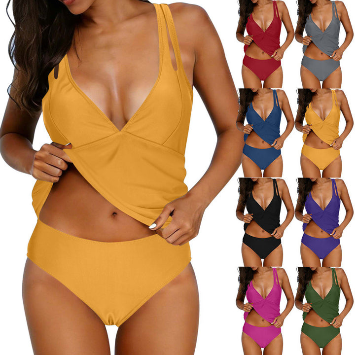 Women's Tankini Set with Adjustable Straps and Stylish V-Neck Mune Fashion