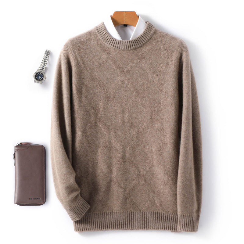 Men's fine crew neck sweater with subtle diamond structure made of cashmere blend Mune Fashion