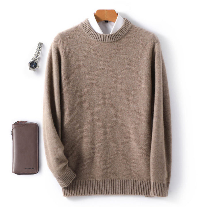 Men's fine crew neck sweater with subtle diamond structure made of cashmere blend Mune Fashion