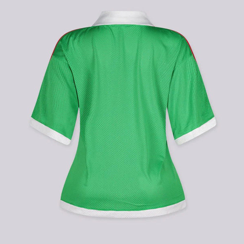 Ladies retro sporty soccer jersey with V-neck and breathable mesh Mune Fashion