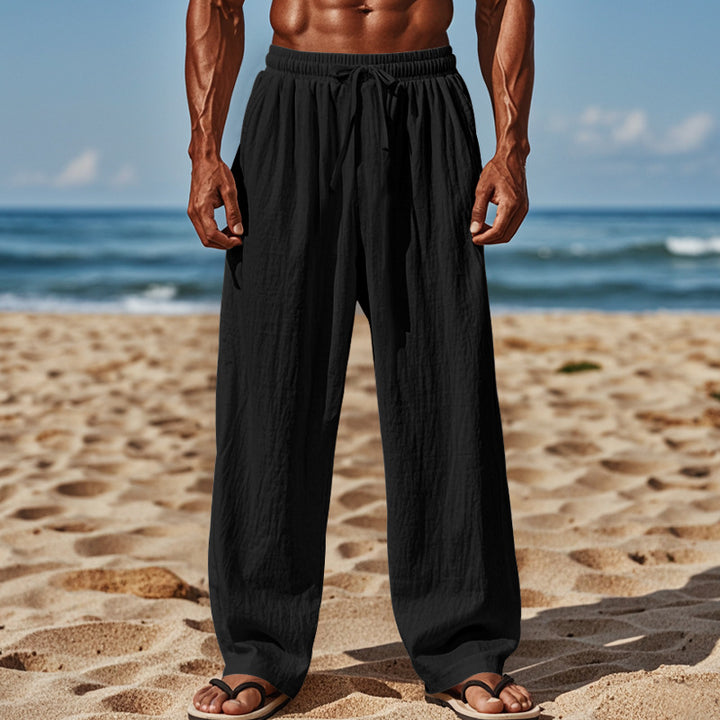 Men's Lightweight Linen Pants with Wide Leg and Elastic Waist Mune Fashion