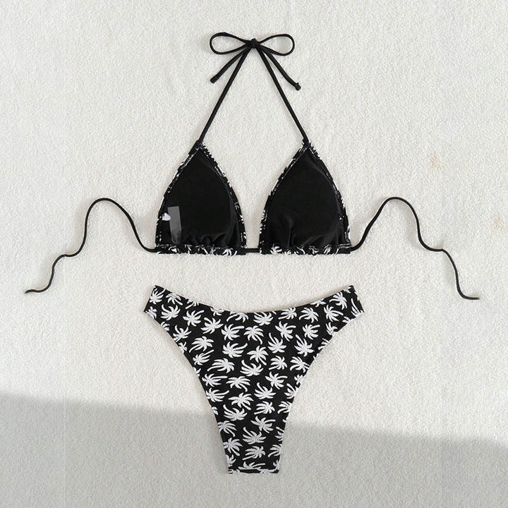 Women's Triangle Bikini with Floral Palm Design Mune Fashion