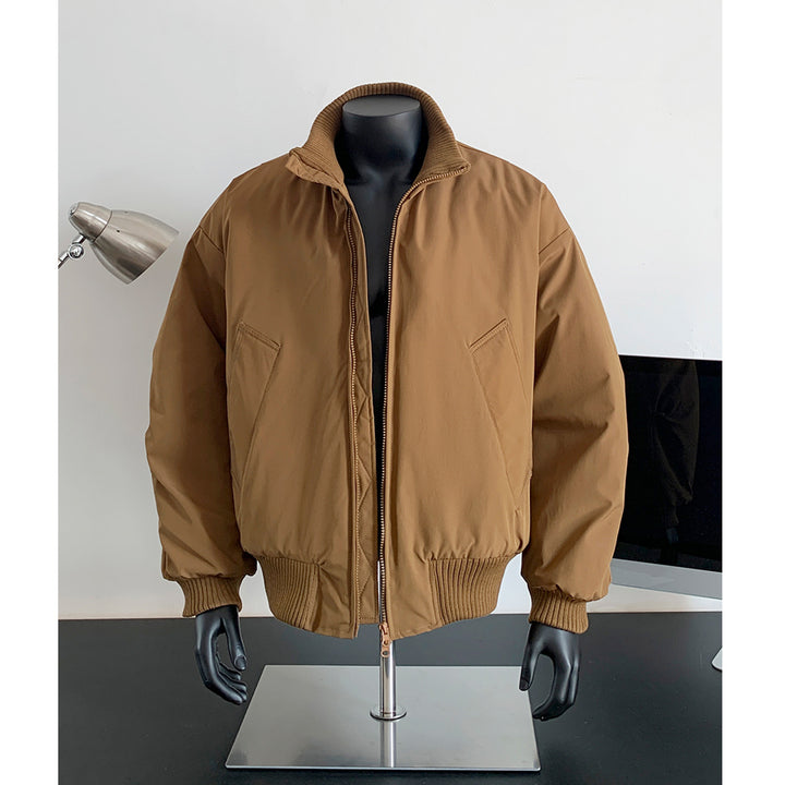 Men's Oversized Quilted Bomber with High Ribbed Collar Construction and Hidden Zipper Mune Fashion
