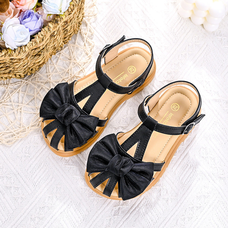 Girls' sandals with comfortable straps and generous bow appliqué Mune Fashion