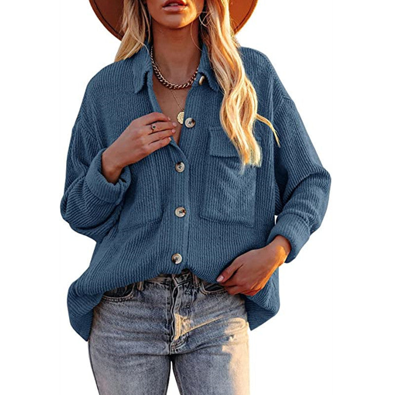 Women Oversized Fine Knit Shirt Jacket with Button Placket and Brusttaschen Mune Fashion