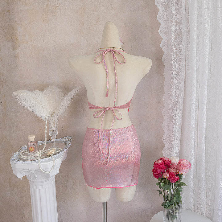 Women Buttoned Cut Beach Dress with Glitter Effect Mune Fashion
