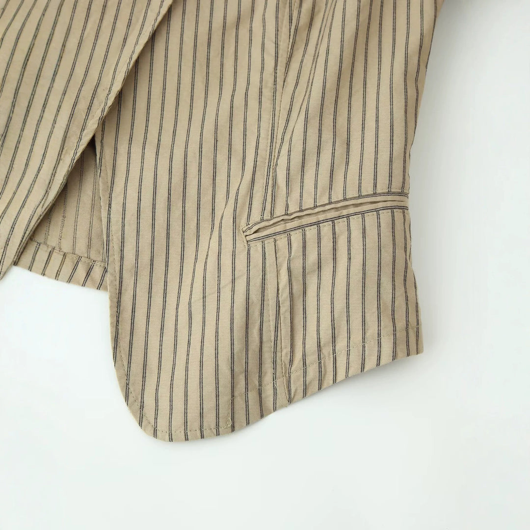 Women Asymmetrical Pinstripe Blazer Jacket with Stand Collar and Overlapping Front Mune Fashion
