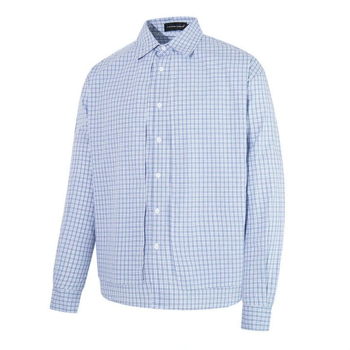 Men's Checked Cotton Long Sleeve Shirt in Relaxed Fit with Kent Collar Mune Fashion