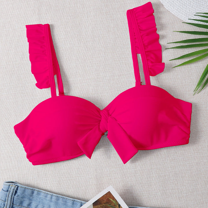 Women's triangle bikini top with playful ruffle design and knot-shaped neckline Mune Fashion